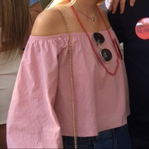 Off the shoulder blush flowy top